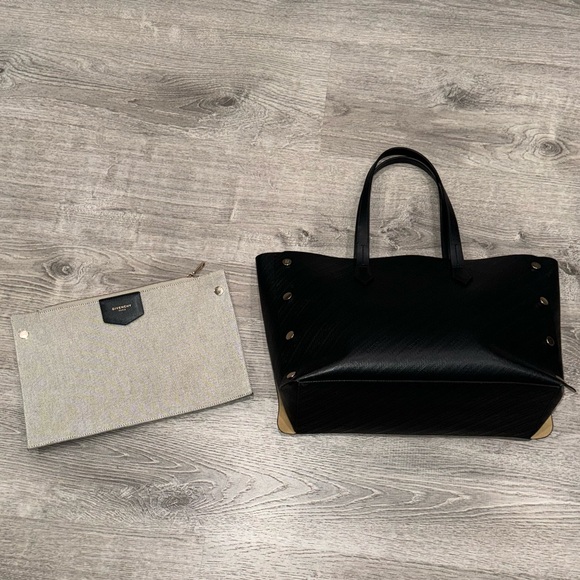 GIVENCHY BLACK EMBOSSED LOGO BOND LEATHER GOLD HARDWARE SHOULDER TOTE BAG - Picture 8 of 15